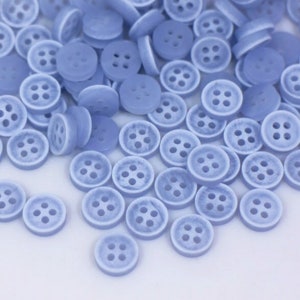 Matte Blue Button, Extra Small Tiny Size, Four Holes, Round Shape, Pastel Blue Color, For Sewing DIY Shirt Blouse Cardigan, 9mm 0.35inch