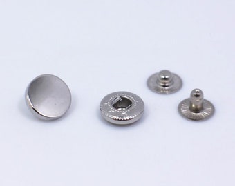 Silber Metall Druckknöpfe, flache Oberseite, runde Form, Polsterung, Modell 633, Druckknopf, Druckknopf für Lederhandwerk, Brieftaschenverschluss, 12,5 mm