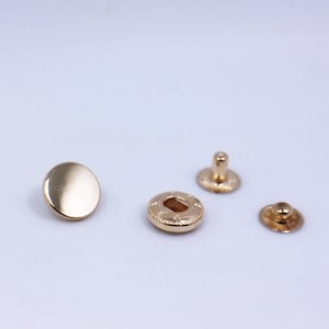 Gold Metal Snap Buttons, Flat Top, Round Shape, Upholstery, Model 633, Press Stud, Snap Fastener For Leather Craft, Wallet Closure,12.5mm