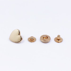 Golden Heart Metal Snap Buttons, Heart Shaped Snaps, Press Stud, Snap Fastener, Leather Craft Supplies, Wallet Closure, Upholstery Buttons