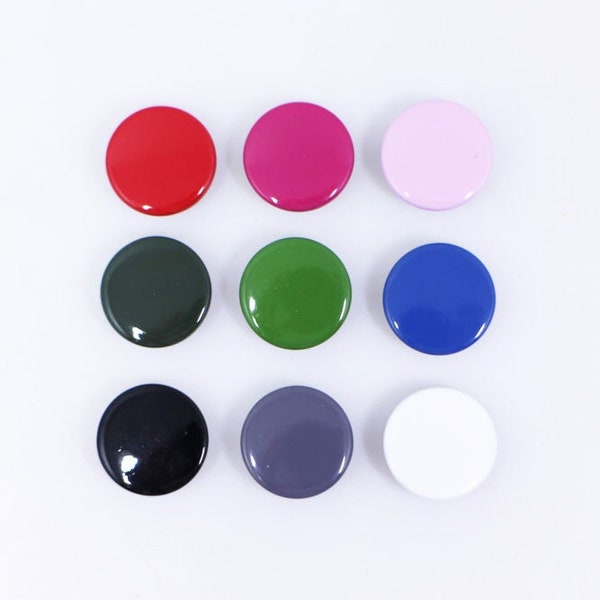 Boutons pression en métal colorés, rouge rose rose foncé vert foncé bleu noir blanc gris, couleur unie brillante, boutons-pression plats, bouton-pression