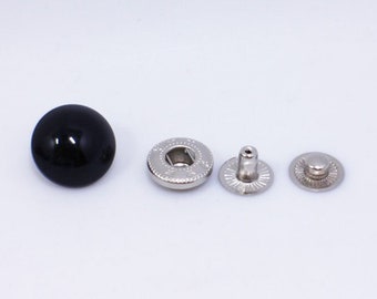 Schwarzer Druckknopf, Pilzform, glänzender Druckknopf, Druckknöpfe, Polsterknöpfe, Lederhandwerksverschluss, Modell 633, 15mm, Bunt