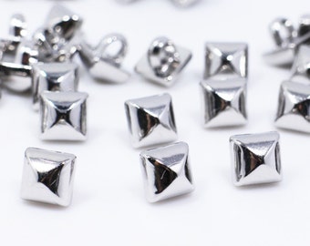 Mini Silver Square Rivet Shank Button, Made of ABS Plastic, Pointy Top, Small Mini Size, For Sewing Blouse Shirt, 9mm, 0.35inch,Cool Special