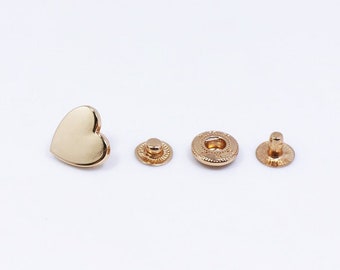 Golden Heart Metal Snap Buttons, Heart Shaped Snaps, Press Stud, Snap  Fastener, Leather Craft Supplies, Wallet Closure, Upholstery Buttons