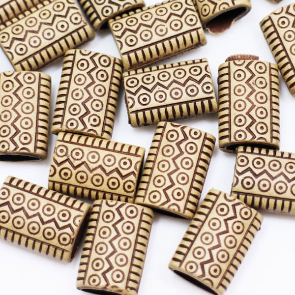 Tribal Pattern Bead, Made of Acrylic, Brown Color, Rectangle Shape, Bohemian BOHO Style, Aztec Pattern,Bracelet Accessories Craft,15mm,10pcs