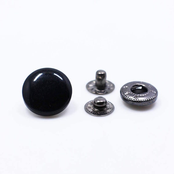 Black Snap Fastener, Glossy Press Stud, Snaps Popper, Upholstery Buttons, Leather Craft Closure, Model 633, 15mm, Large Round Shape