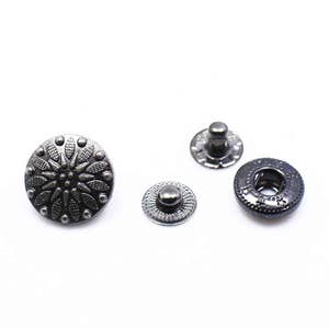 Dark Silver Metal Flower Snap Button, Floral Press Stud, Snap Popper, Snap Fastener, Leather Craft Closure,Metal Snap Buttons,Model 633,15mm
