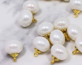 Pearl White Shank Button, Pearl Looking, White and Gold Color, Round Flat Ball Shape, Elegant Vintage Style, For Wedding Dress Cardigan,10mm