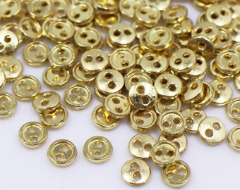 Tiny Gold Metal Button, Extra Small Mini Size, Golden Color, Two Holes, Raised Edge, For Doll Cloth Making Craft Material, 5mm, 0.2inch