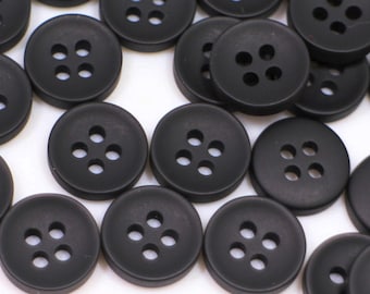 Matte Black Buttons, Bowl Shaped, No Shine, Four Holes, For Sewing Men Suit Shirt, 11.5mm,10mm, Raised Edge, 0.4inch, 0.45inch,Matching Size