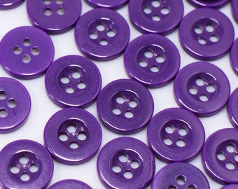 50 boutons violet foncé, matériau en résine, quatre trous, bord surélevé, forme ronde, 9mm, 11mm, petite taille, couleur unie, pour chemisier couture