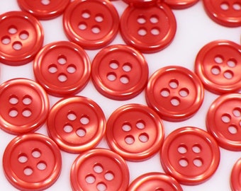 Boutons rouges, 50 pièces, finition brillante, quatre trous, pour coudre une chemise de chemisier, bord surélevé, base simple standard, forme ronde, 10 mm, 0,4 pouce