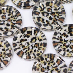 Leopard Print Buttons, Grey Brown Color, Animal Printed Pattern, Four Holes, Raised Edge, Coat Jacket, Sexy Wild Stylish, 18mm, 25mm, 1inch