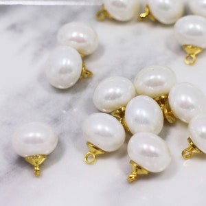 Pearl White Shank Button, Pearl Looking, White and Gold Color, Round Flat Ball Shape, Elegant Vintage Style, For Wedding Dress Cardigan,10mm