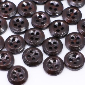 Tiny Dark Brown Wooden Button, Small Natural Wood Buttons, Four Holes Sewing Button, Blouse Shirt Button, Raised Edge Button, 10mm