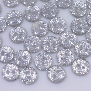 Boutons scintillants scintillants, argent scintillant décoré, très petite taille, deux trous, forme ronde, bord lisse, haut surélevé, pour chemise, 9 mm, 10 mm
