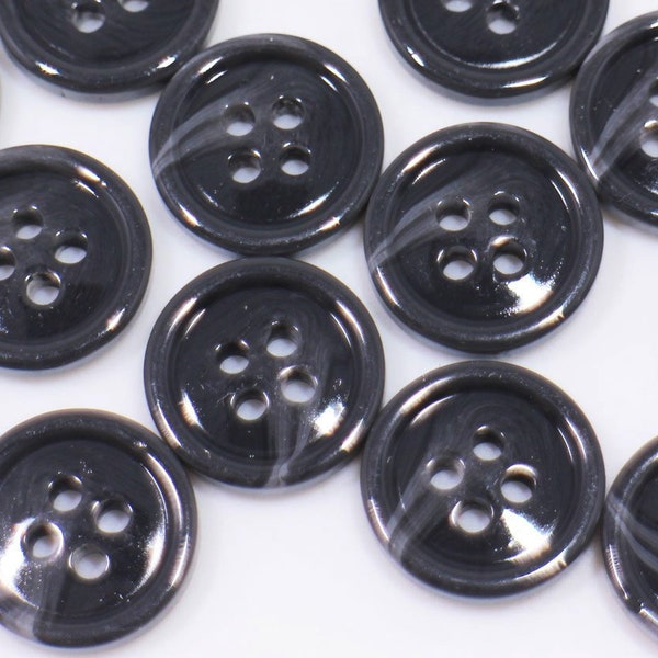 Marble Pattern Buttons, Four Holes, Dark Grey Black Color, For Sewing Suit Jacket Blazer, Raised Top Center, Stylish Retro Style, 15mm