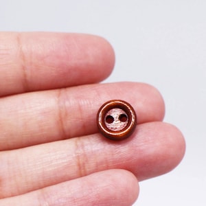 Mini Red Brown Wooden Buttons, Natural Wood Made, Raised Edge, Two Holes, Tiny Extra Small Size, For Blouse Shirt Sewing, 9mm, 0.35inch