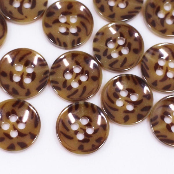 Leopard Pattern Buttons, Animal Print, Brown Color, For Sewing Jacket Blazers Coat, Two Holes, Bowl Shape, Made of Resin, 15mm,0.6inch