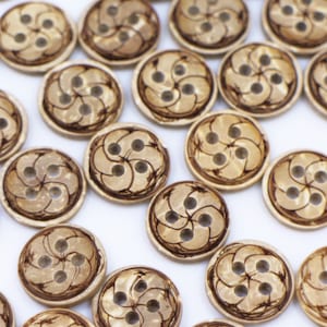 Boutons en spirale de coquille de noix de coco, bouton floral, petits boutons de noix de coco, boutons naturels, boutons à quatre trous, bouton de chemise de chemisier, beige, 11mm