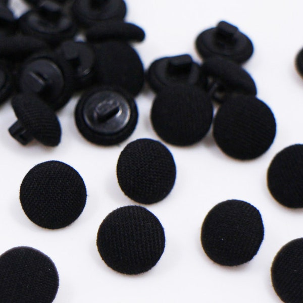 Boutons à tige en tissu noir, trou arrière à tige en plastique, pour coudre un pull d'hiver, en forme de champignon, 10 mm, 12 mm, 15 mm, 20 mm, 25 mm, 1 pouce
