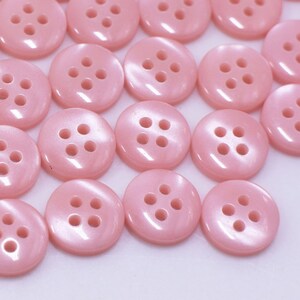 Pastel Pink Button, Shiny Finish, Light Pink Color, Smooth Edge, Raised Top, Four Holes, For Sewing Dress Cardigan Blouse, 10mm, 0.4inch