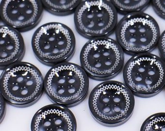 Boutons de bord à motif noir, quatre trous, couleur noire et argentée, pour chemise de costume d'affaires pour hommes, élégant et chic, en résine, en forme de bol, 10 mm