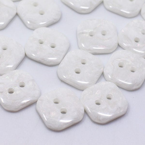 20 White Square Button, Square-shaped, Two Holes, Resin Material, For Blouse Shirt Pajama, 13mm, Medium Size, Irregular Shape, Special Shirt