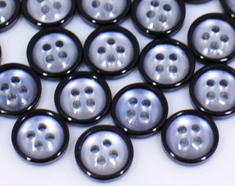 Black Shiny Buttons, Black Edge, Semi-transparent, Four Holes, For Men Business Suit Shirt, Small Size, Stylish, Resin, 11.5mm, Half Inch