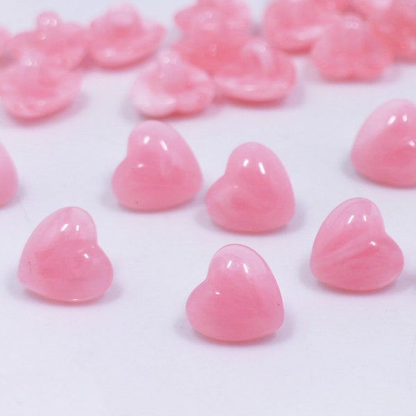 Pink Heart Shank Buttons, Marble Pattern, Heart Shaped, Baby Pastel Pink Color, For Sewing Cardigan Dress Sweater DIY, 12.5mm, Cute Elegant