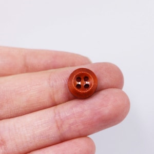 Tiny Brown Wooden Button, Small Natural Wood Buttons, Four Holes Sewing Button, Blouse Shirt Button, Raised Edge Button, 10mm