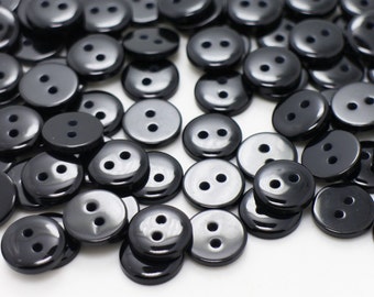 Black Glossy Smooth Edge Button, Two Holes, Made of Resin, 11mm, Simple Standard, Solid Color, For Suit Shirt Pajama Sewing, Small Size