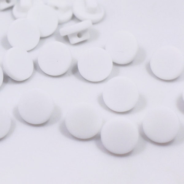 Boutons à tige blanc mat, dessus plat, couleur unie, pas de brillance, pour coudre un chemisier cardigan, trou arrière, forme ronde, 10 mm, 0,4 pouce