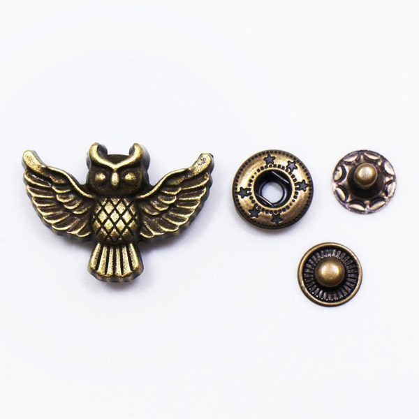 Attache Owl Snap, boutons Bird Snap, goujon de presse en bronze antique, Popper Animal Snaps, boutons de rembourrage, grands boutons-pression, 28mm