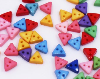 Tiny Triangle Button, Mixed Color Colorful, Triangle-shape, Two Holes, Extra Small Mini Size, For Doll Cloth Dress, DIY Craft Materials, 6mm