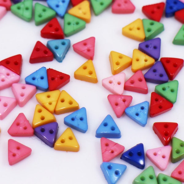 Tiny Triangle Button, Mixed Color Colorful, Triangle-shape, Two Holes, Extra Small Mini Size, For Doll Cloth Dress, DIY Craft Materials, 6mm