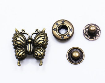 Butterfly Metal Snap Fastener, Butterflies Snap Buttons, Antique Bronze Press Stud, Snaps Popper, Retro Vintage Style,Upholstery Button,20mm