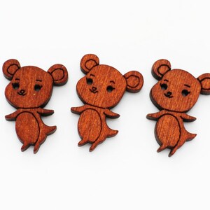Cartoon Maus Holzknopf, dunkelbraune Farbe, natürliches Holzmaterial, niedliche Tierform, 2 Löcher, für Kinder DIY Handwerk dekorativ, 24mm