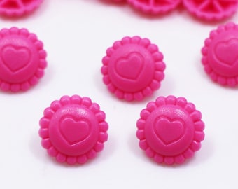 Pink Heart Snap Fastener, Bright Pink Snap Buttons, Flower Shaped Snap Buttons, Press Stud,Baby Children Snaps Popper,Upholstery Button,13mm