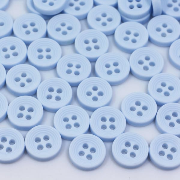 Matte Light Blue Buttons, Pastel Blue Solid Color, Four Holes, Made of Resin, Round Shape, For Sewing Shirt Blouse Dress, Bowl Shaped,10.5mm