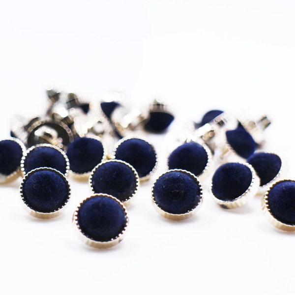 Dark Blue Velvet Shank Button, Navy Blue Color, For Sewing Dress Cardigan Sweater, Elegant Classy, Vintage Style, Mushroom Shape, 12mm