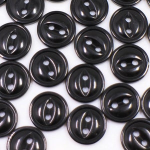 Black Cat Eye Buttons, Two Holes, Small Size, Made of Resin, 9mm, 10mm, 11.5mm, 20pcs, Raised Edge, Glossy Finish, Round Shape, Extra Small
