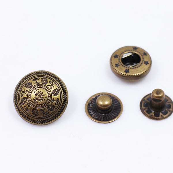 Flower Metal Snap Buttons, Upholstery Buttons, Antique Bronze Color Press Stud, Snap Fastener, Leather Craft Closure,Model 633, 15mm