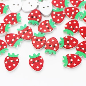 Strawberry Wooden Button, Children Button, Baby Button, Wood Buttons, Polka Dot Button, Two Holes Sew Button, Red Button,Coat Button,20mm