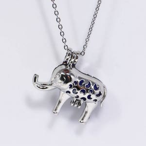 Elephant Essential Oils Case Necklace, Silver Color, Flower Cut Out, For Aromatherapy Oil Diffuser, s925 Silver Chain, Case Locket Charm