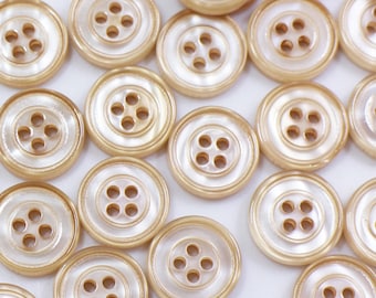 Beige Four Holes Button, Light Camel Color, Round Shaped, Shiny, For Sewing Blouse Shirt, 11mm, Small Size, Semi-transparent, Classy Basic