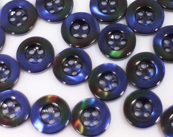 Dark Blue Buttons, Small Blue Buttons, Four Holes Buttons, Raised Edge Buttons, Blouse Shirt Buttons, Wide Edge Buttons, 10mm, 11.5mm