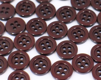 Boutons rouge foncé, couleur rouge foncé, quatre trous, pour coudre un chemisier, en résine, de forme ronde, 11,5 mm, 0,45 pouce, bord fin, 20 pièces