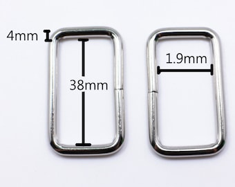 1-1/2 pouce rectangulaire, bague Nickel finition carré anneaux, bagues en argent carré, ceinture de sacs à main sac effectuer des fournitures, Long métal, 38mm, 5pcs