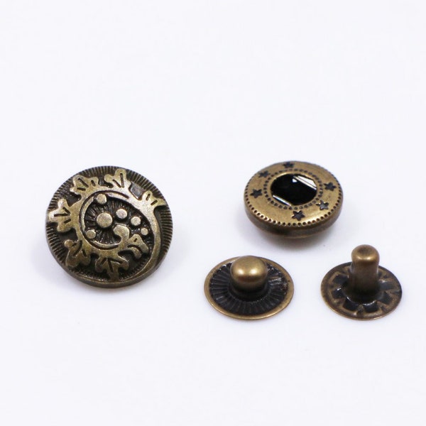 Olive Branch Metal Snap Buttons, Upholstery Buttons, Floral Snaps, Antique Bronze Color Press Stud, Snap Fastener, Leather Craft Closure